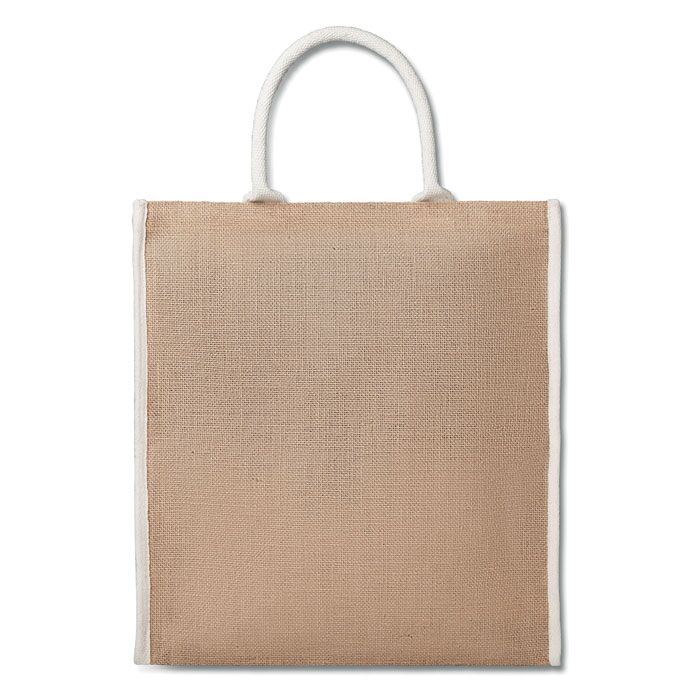 Sacoșă iută laminată pentru cumpărături, cu mânere scurte din bumbac, întărite și cusături albe - imagine 2